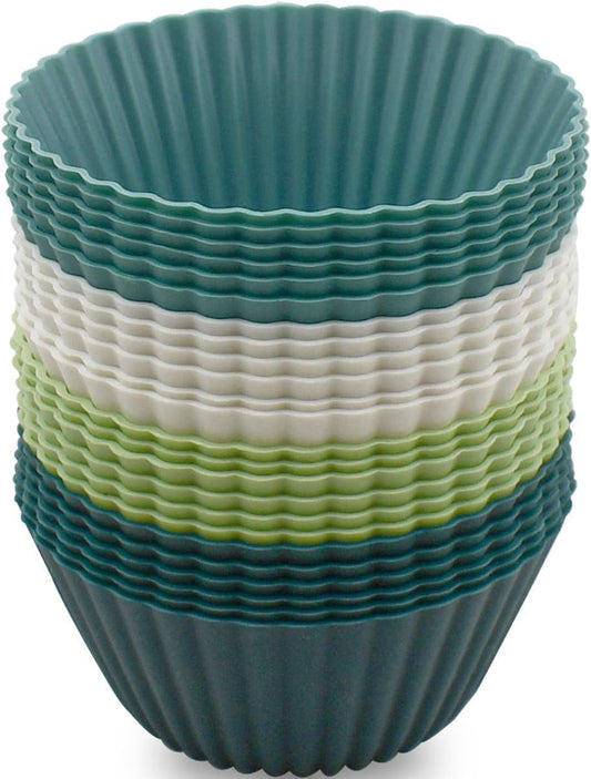 24 Pack Silicone Baking Cups Reusable Muffin Liners Non-Stick Cup Cake Molds Set Cupcake Silicone Liner Standard Size Silicone Cupcake Holder Silicon Cups for Baking Bpa Free (4 Colors)