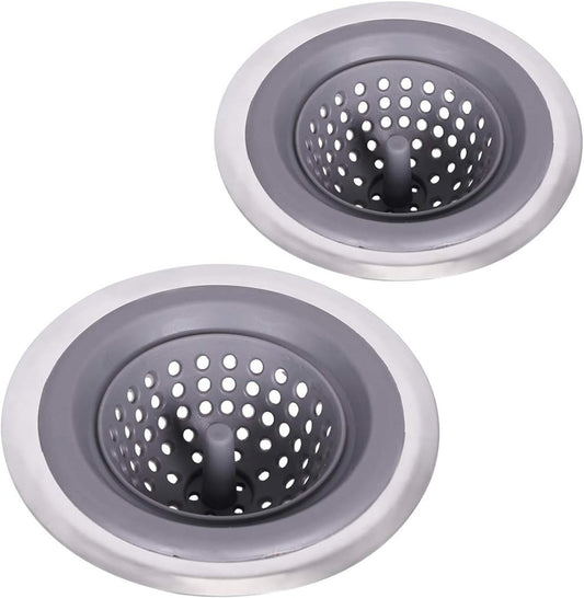 2 Pack Kitchen Sink Drain Strainer Silicone Stainless, Drain Protector,Prevent Clogging, Large Wide Rim 4.5 inch Diameter, Tools Home Improvement (Gray)