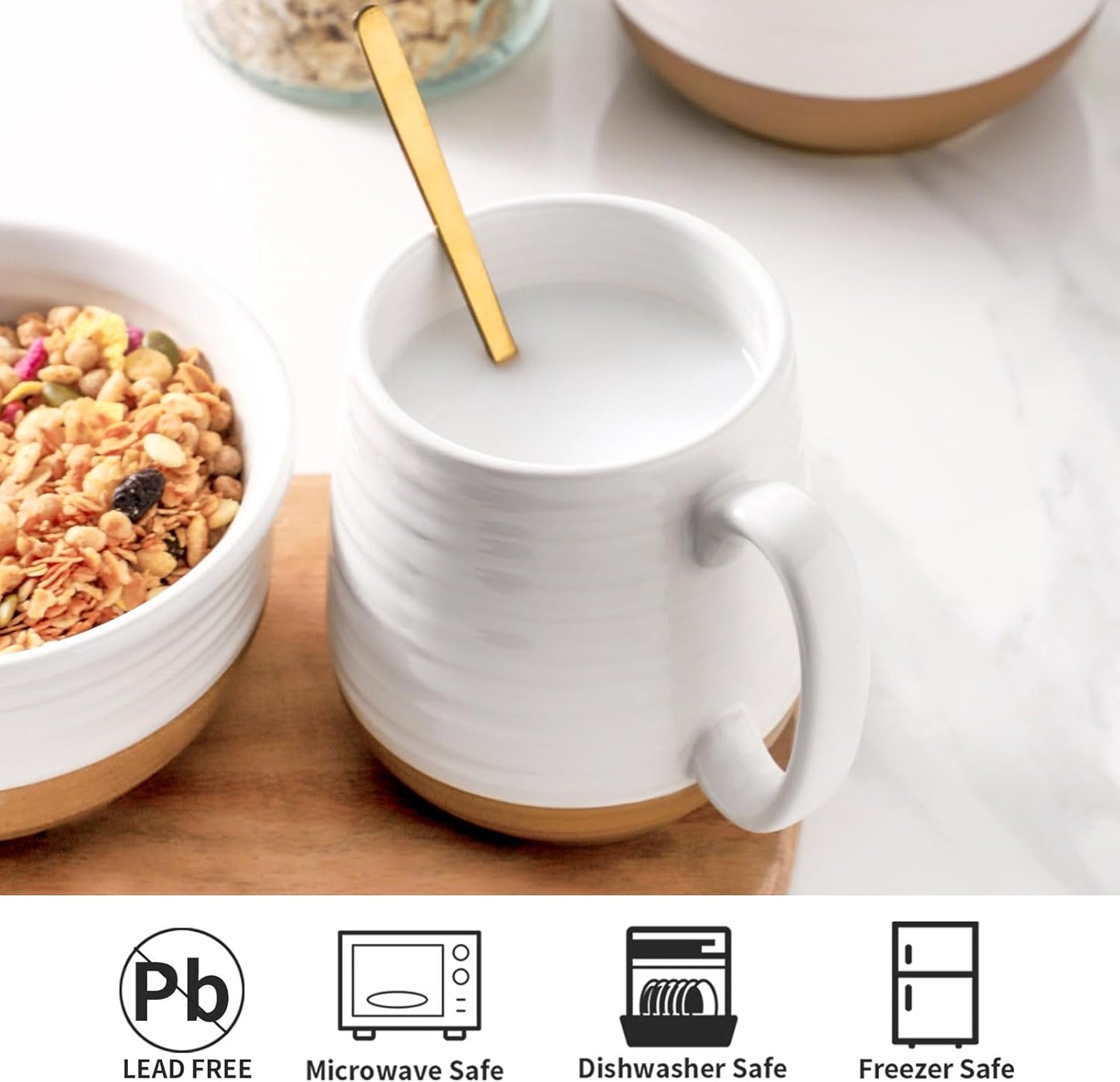 Hasense Coffee Mugs Set of 2, Ceramic Coffee Cup for Men and Women, 20 oz White Mugs with Handle for Latte, Tea, Cocoa, Dishwasher and Microwave Safe