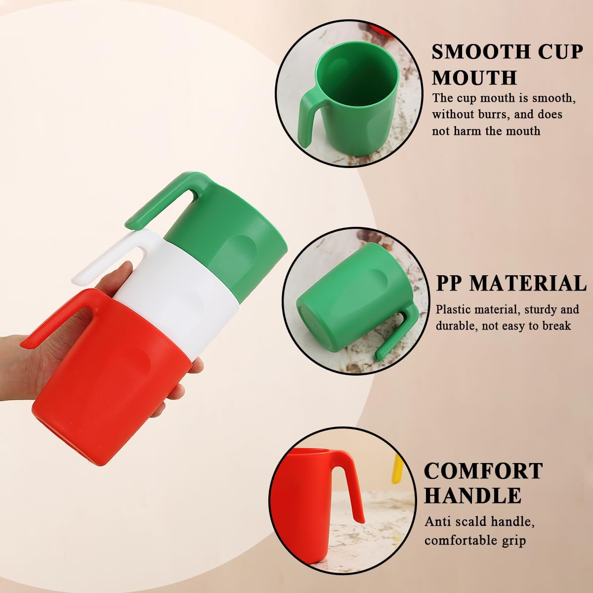 Kyraton Plastic Mug Set 12 Pieces, IT Color Unbreakable And Reusable Light Weight Travel Coffee Mugs Espresso Cups Easy to Carry And Clean, Dishwasher Safe