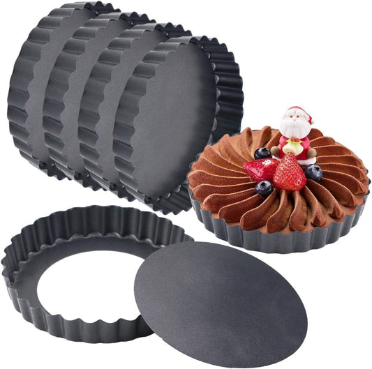6 Pack 5 Inch Mini Tart Pans with Removable Bottom, Nonstick Round Quiche Pan Heavy Duty Fluted Sides for Tartlets, Mousse Cakes, Dessert Baking