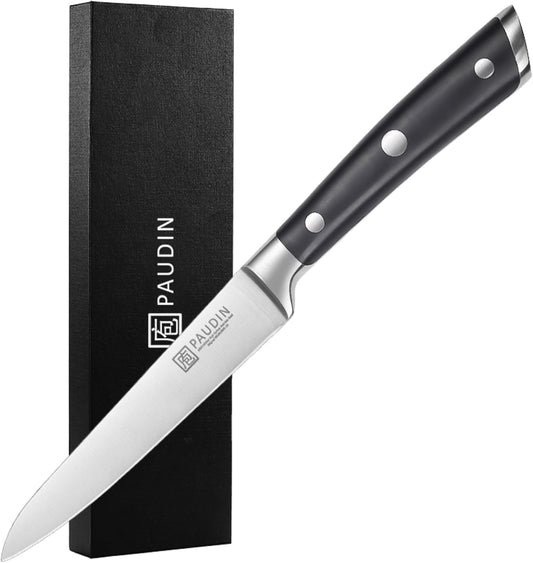 PAUDIN Utility Knife, Switzer Chefs Knife 5 Inch, Ultra Sharp High Carbon Stainless Steel Paring Knife, Multipurpose Kitchen Knife for Fruit and Vegetable Cutting with ABS Handle, Premium Gift Box
