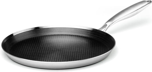 Stainless Steel Crepe Pan - 12 Inch Nonstick Crepe Pan, Stainless Steel Honeycomb Coating Pancake Pan, Non Stick Flat Skillet Tawa Dosa Tortilla Griddle Pan, Induction Compatible, PFOA Free
