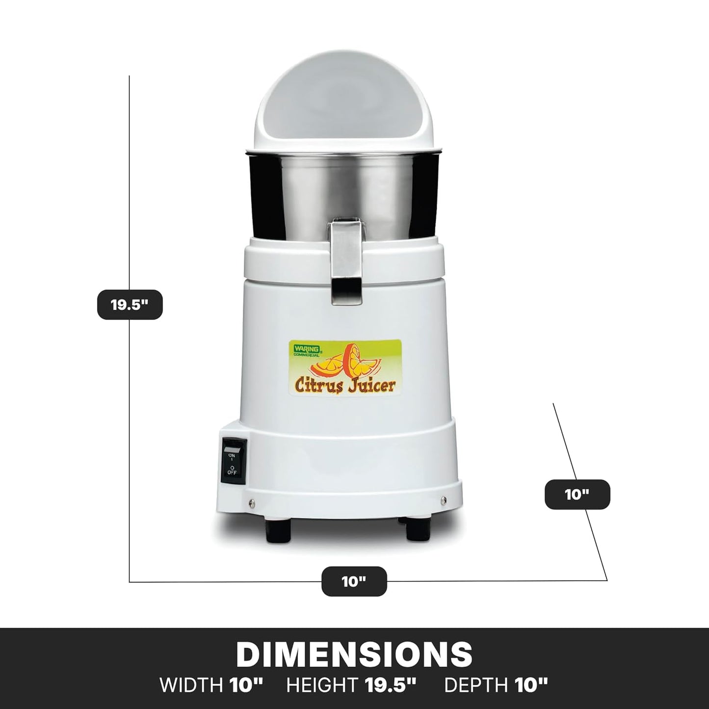 Waring Commercial JC4000 Heavy Duty Citrus Juicer with Dome, 120V, 5-15 Phase Plug, 10 x 10 x 19.5 inches, White