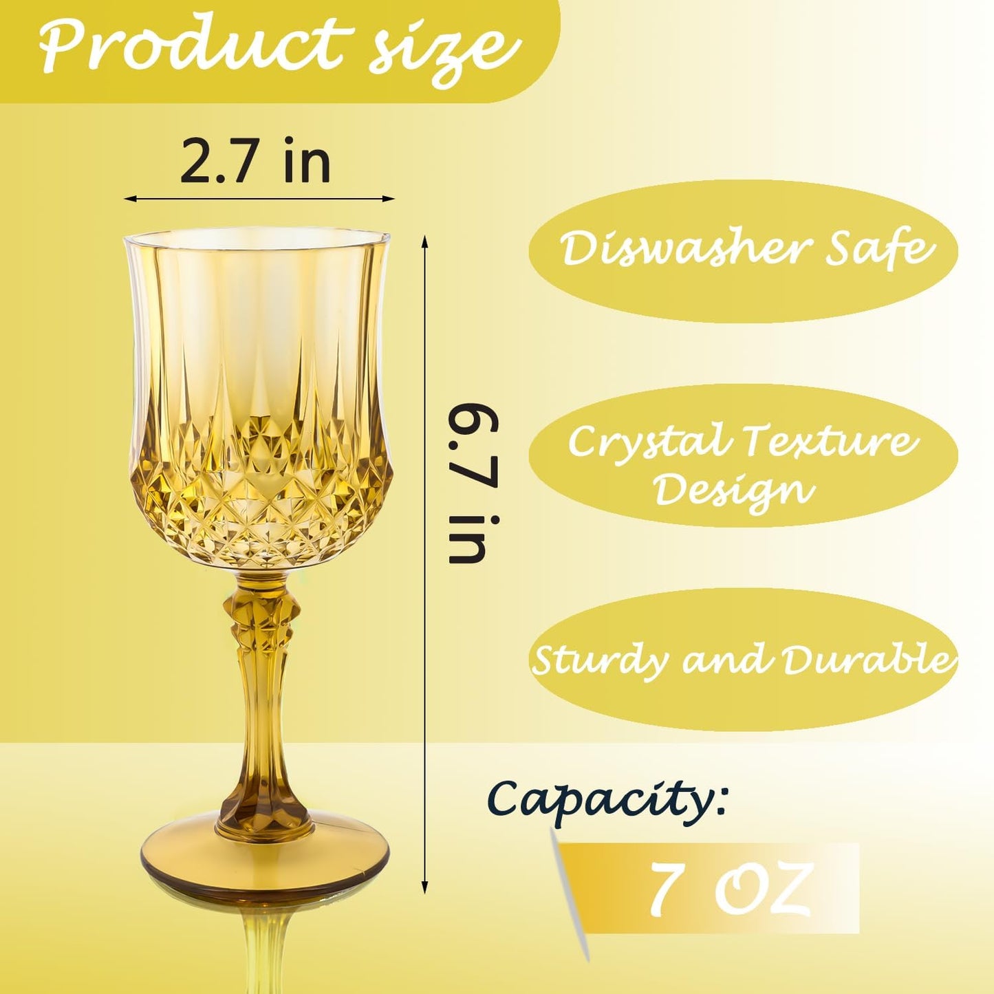 Plastic Wine Glasses，Plastic Goblets Vintage Style Cordial Drinking Glasses for Wedding Reception, Grand Event Party Supplies (12, Gold)