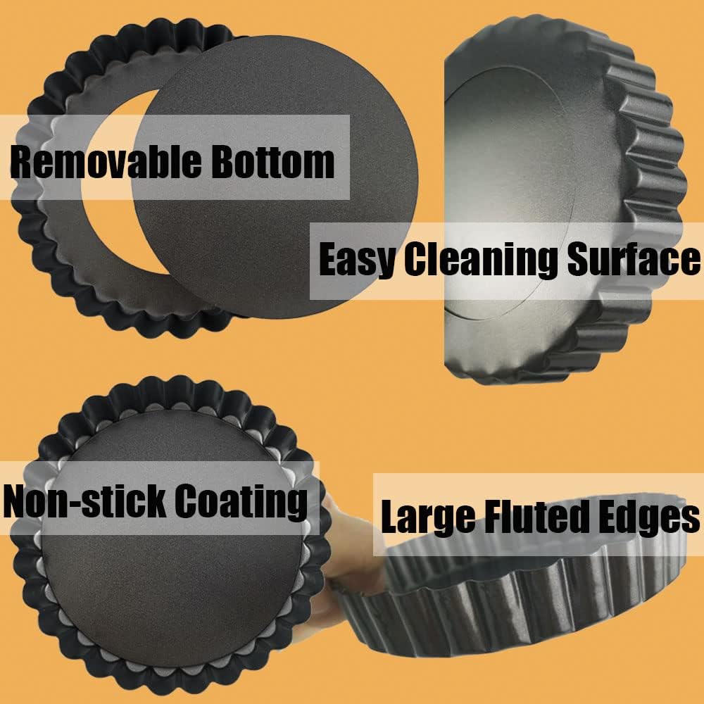 DATANYA 6 Pack 5 Inch Mini Tart Pans with Removable Bottom Round Nonstick Quiche Pan, Heavy Duty Fluted Side Pie Tart Molds for Tartlets, Mousse Cakes, Dessert Baking