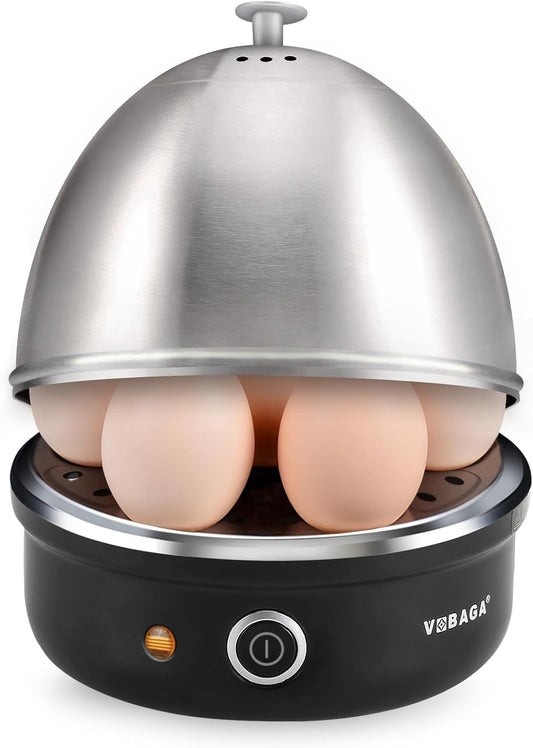 VOBAGA Electric Egg Cooker, Rapid Egg Boiler with Auto Shut Off for Soft, Medium, Hard Boiled, Poached, Steamed Eggs, Vegetables and Dumplings, Stainless Steel Tray with 7-Egg Capacity (Black)