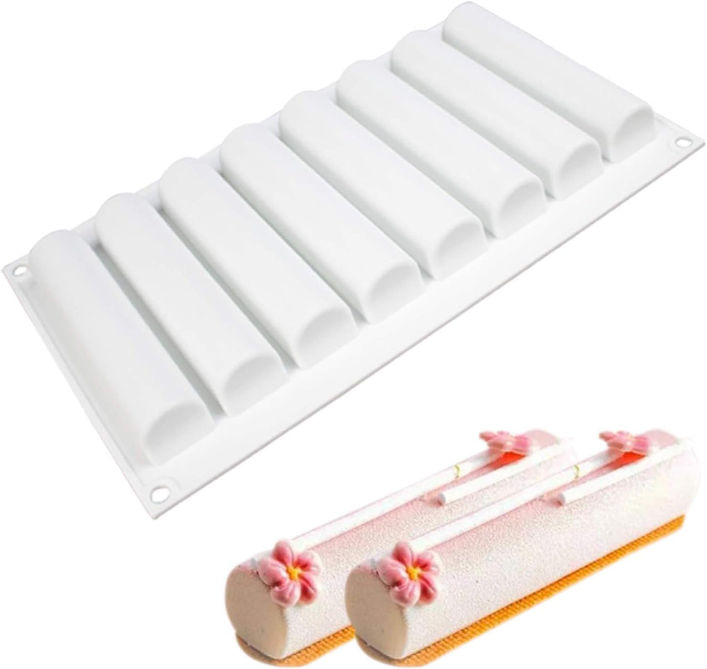 OCPO KITCHEN Cylindrical Silicone Mold for Baking Mousse Cake, 3D Silicone Baking Molds for Cakes, French Dessert, Pastry Chocolate, Silm Bar, Cake Decoration Mold, 3D Cylindrical Shape (8-Cavity)