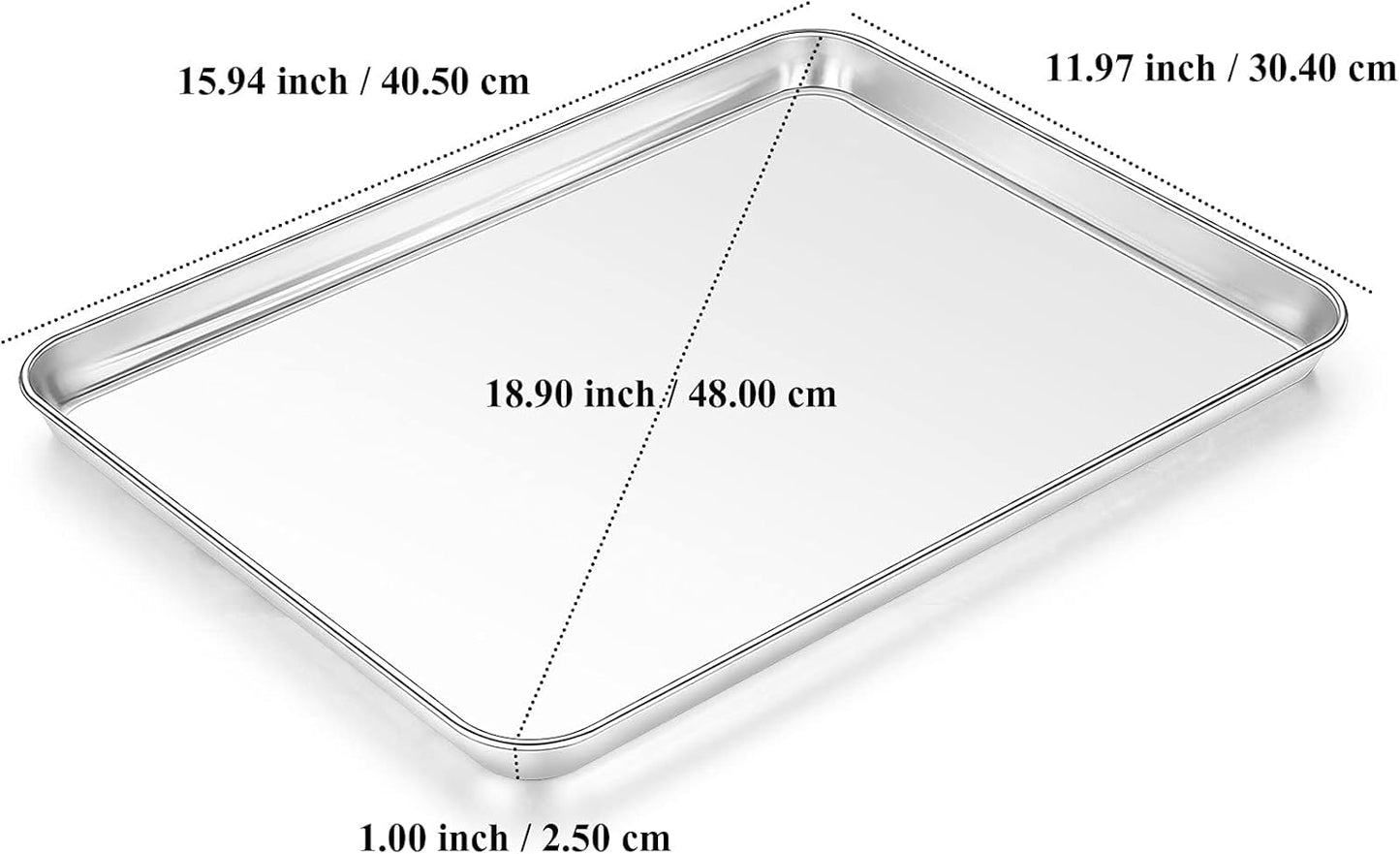 Baking Sheet, Yododo Stainless Steel Cookie Sheet Toaster Oven Tray Pan Rectangle Size 16 x 12 x 1 inch, Non Toxic & Healthy, Superior Mirror Finish & Easy Clean, Dishwasher Safe