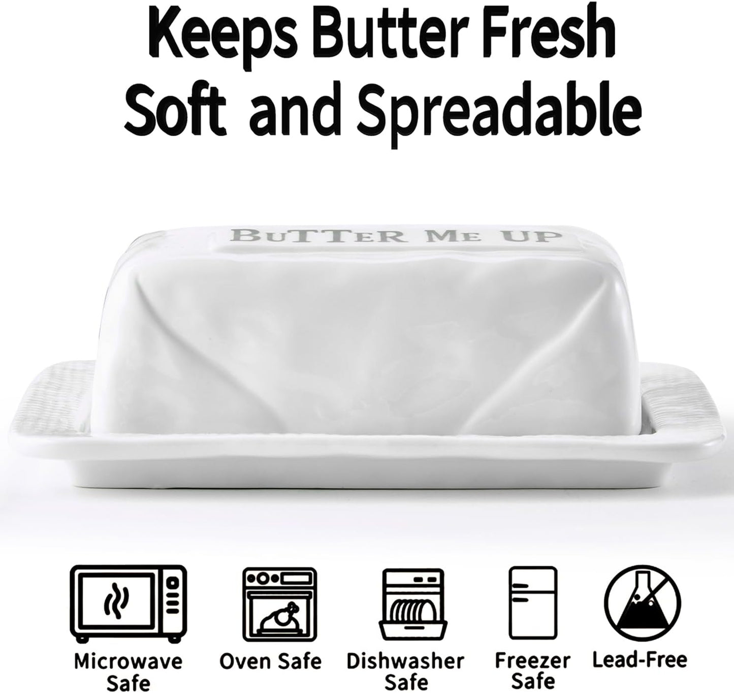Butter Dish with Lid for Countertop, 7.2" x 4.7" Ceramic Butter Keeper Container, White Butter Holder Tray for East West Coast Butter Stick, Microwave & Dishwasher Safe