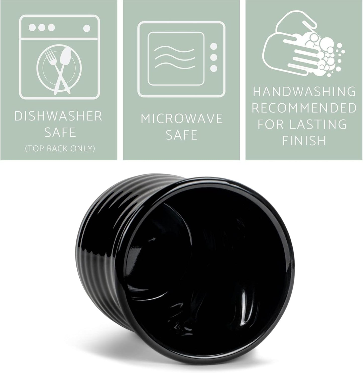 Elanze Designs Ribbed 14 ounce Ceramic Stoneware Handwarmer Mug, Black