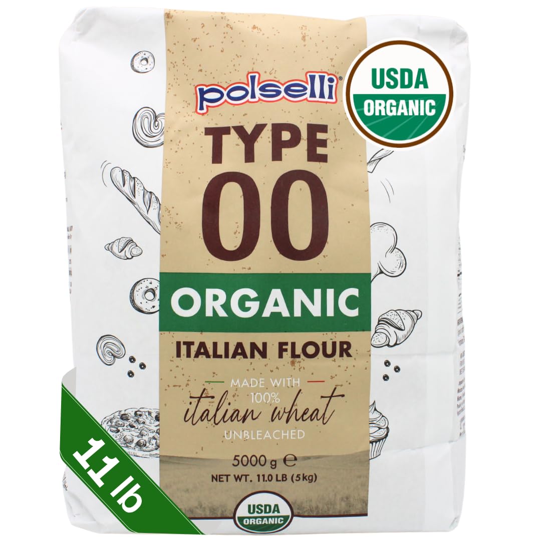 POLSELLI Organic Flour, Type 00, 100% Italian Grain, Double Zero Flour, OO Extra Fine, BIO, Neapolitan Italian Pizza, Bread, Pasta, All Natural, Unbleached, All-Purpose Flour, Unbromated, No Additives