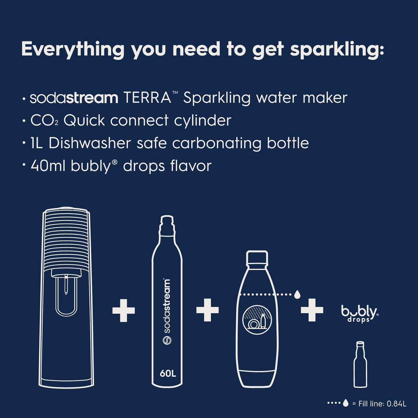 SodaStream Terra Sparkling Water Maker (Misty Blue) with CO2, DWS Bottle and Bubly Drop