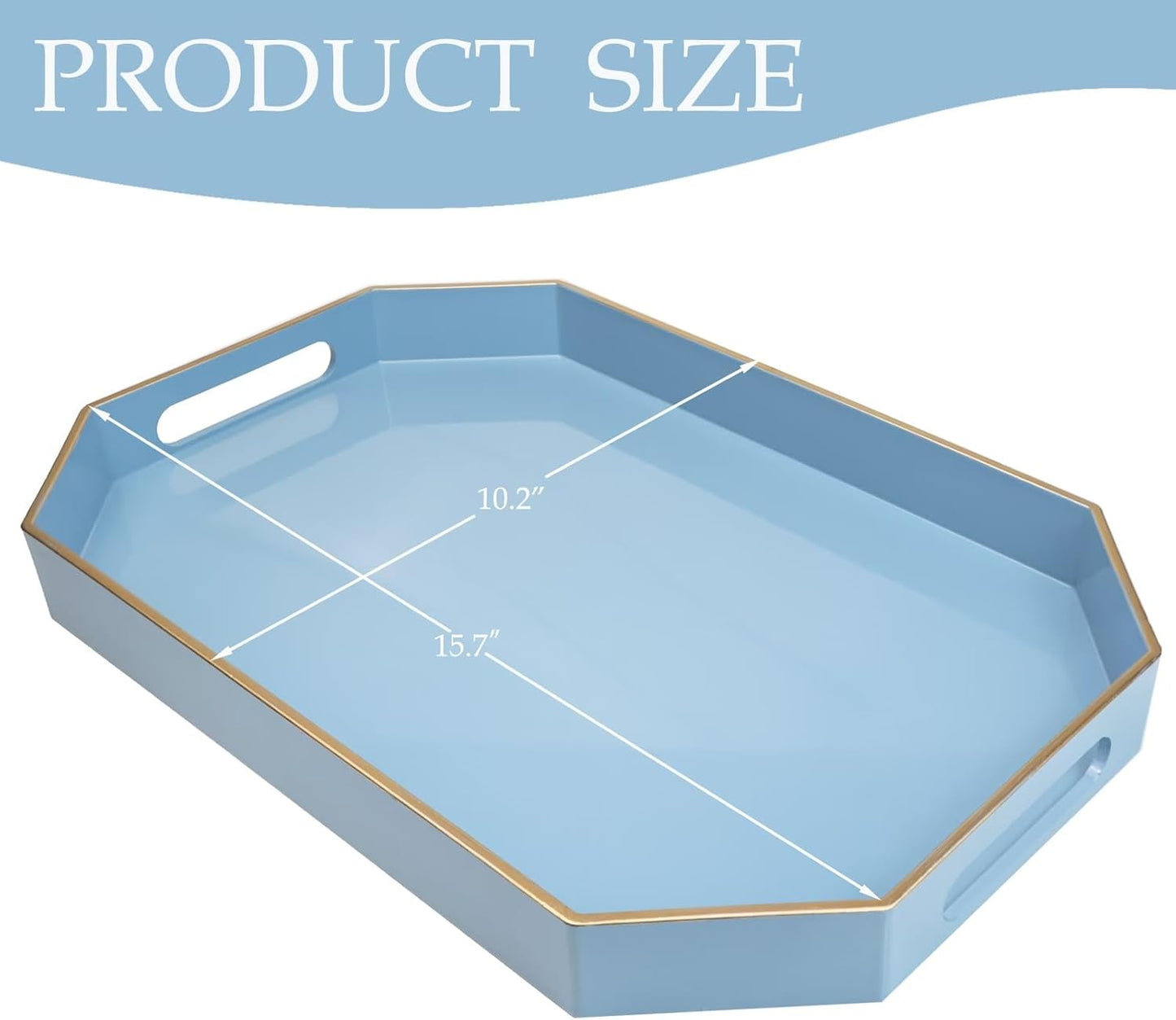 Spsyrine Blue Plastic Serving Tray for Ottoman, Coffee Table, Octagon Decorative Tray for Entertaining, Outdoor, Living Room, Home Decor