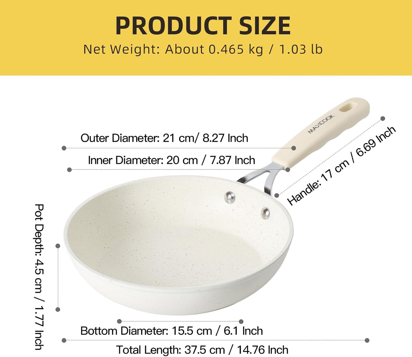 Non Stick Egg Frying Pan, 8 Inch Omelette Pan Nonstick Skillet,Small Egg Pan,Medical Stone Coating Cookware, Induction Skillet for Eggs (20 cm White)