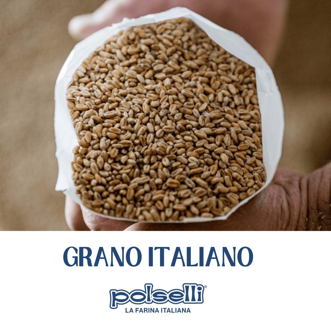 POLSELLI Organic Flour, Type 00, 100% Italian Grain, Double Zero Flour, OO Extra Fine, BIO, Neapolitan Italian Pizza, Bread, Pasta, All Natural, Unbleached, All-Purpose Flour, Unbromated, No Additives