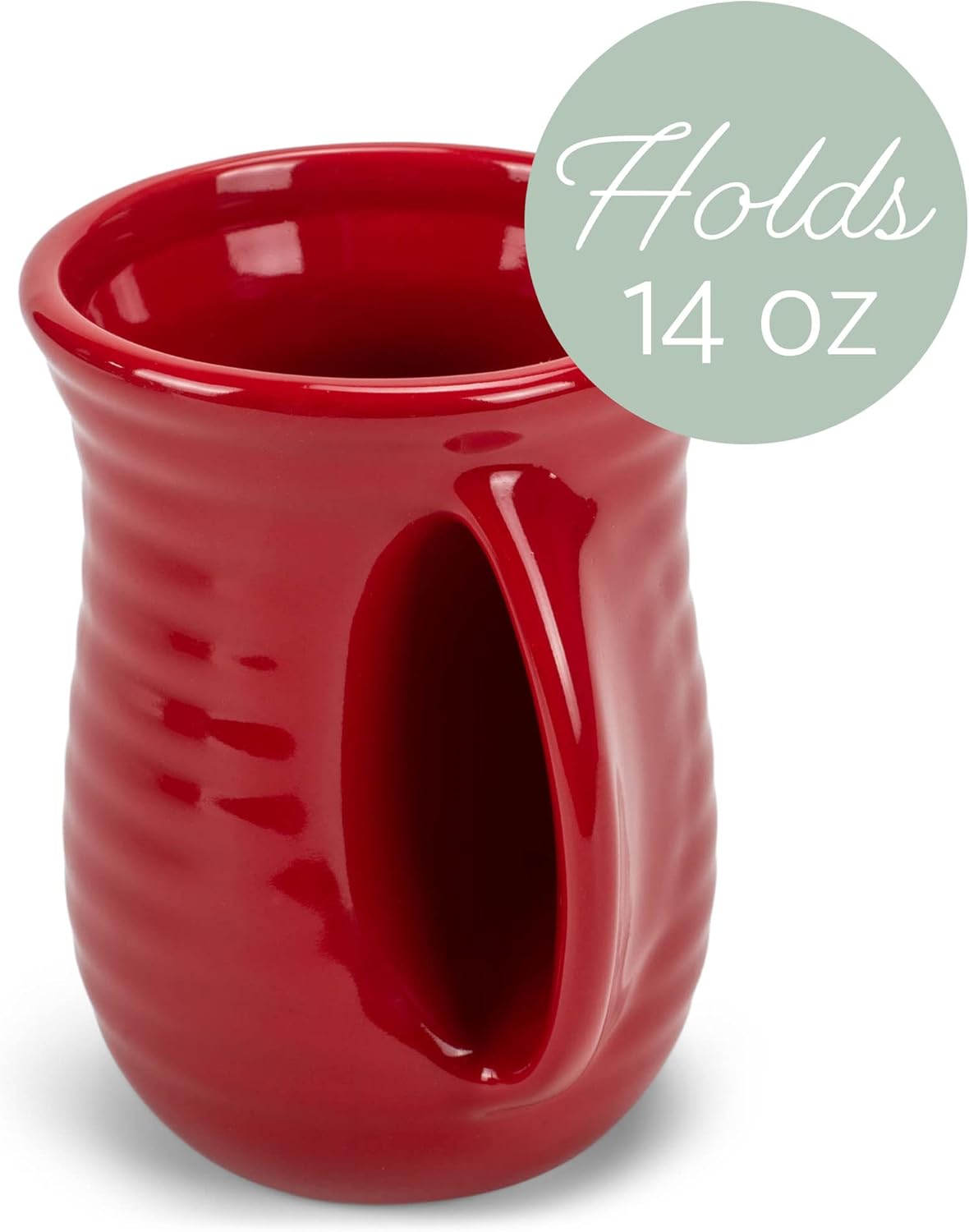 Elanze Designs Ribbed 14 ounce Ceramic Stoneware Handwarmer Mug, Red