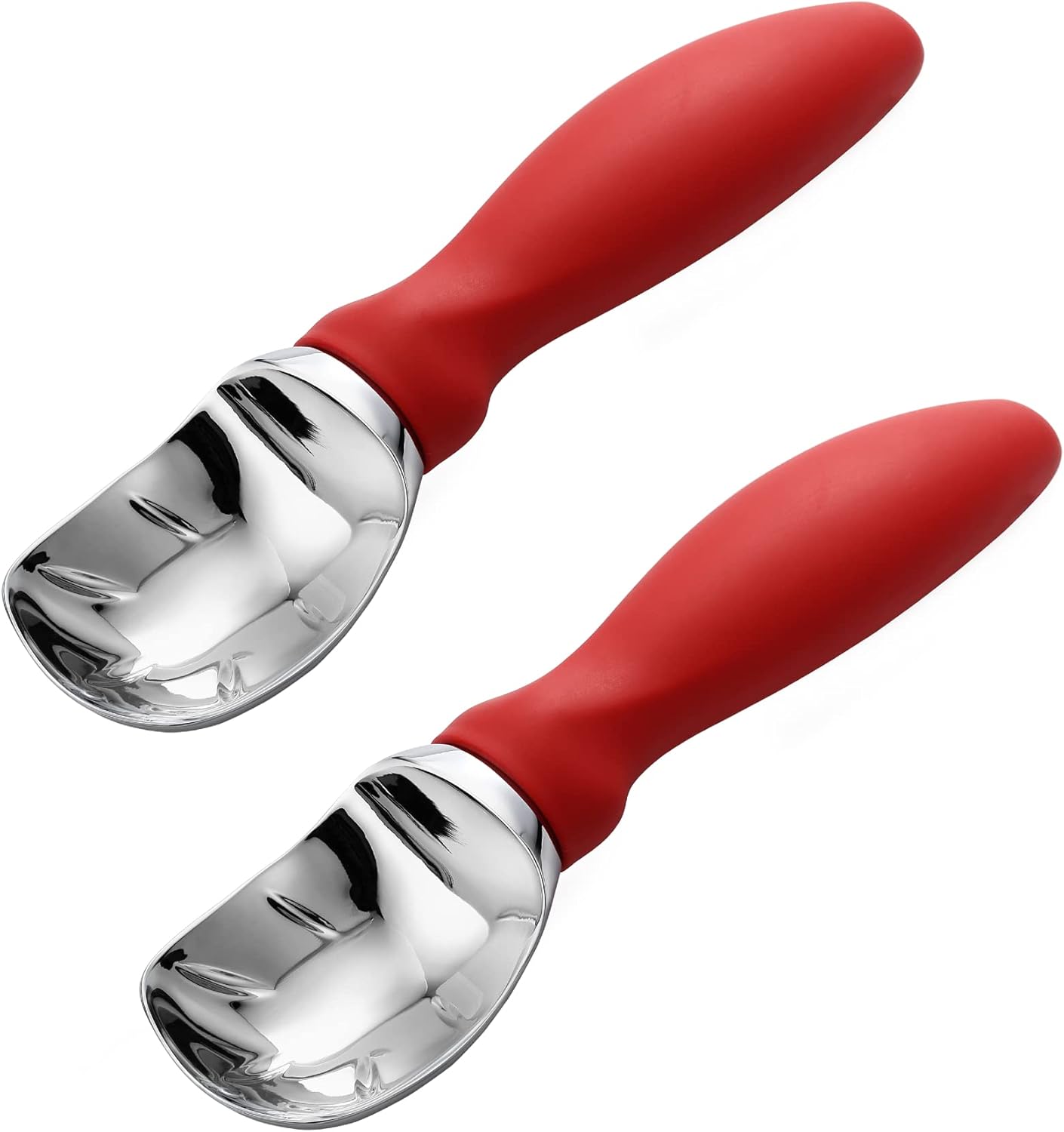Spring Chef Red Heavy Duty Ice Cream Scoop with Non-Slip Handle, Professional Ice Cream Spoons for Gelato, Sorbet, Frozen Yogurt, Sorbet, Cookie Dough, Melon - Dishwasher Safe - 2 Pack