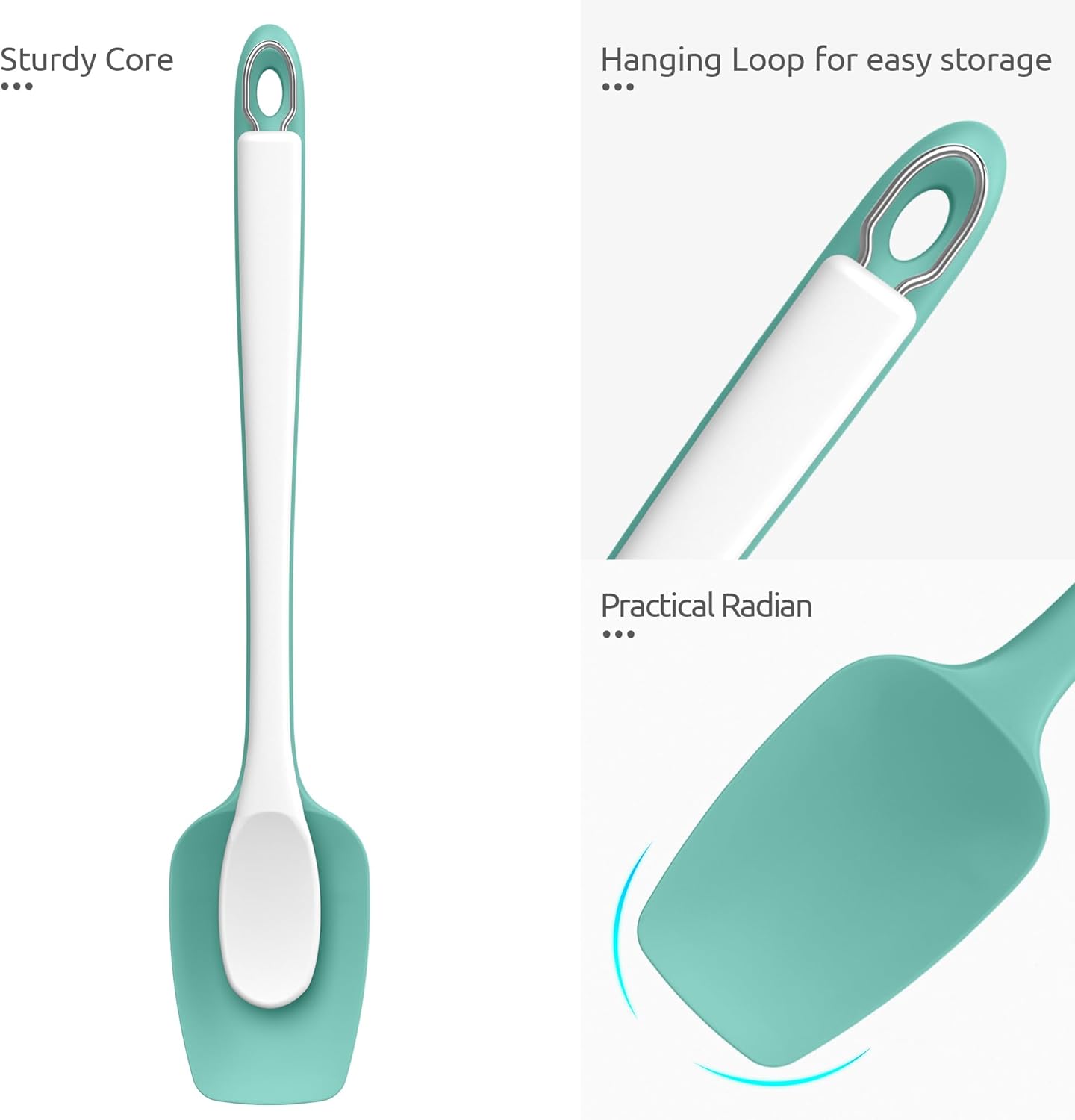 U-Taste Extra-Long 600ºF Heat Resistant Spatula Spoon: 14" Silicone Spoonula Cooking Utensils for Kitchen Use, Non-Stick Scoop Scraper with Soft Edge & Firm Core for Baking, Mixing, Serving (Aqua Sky)