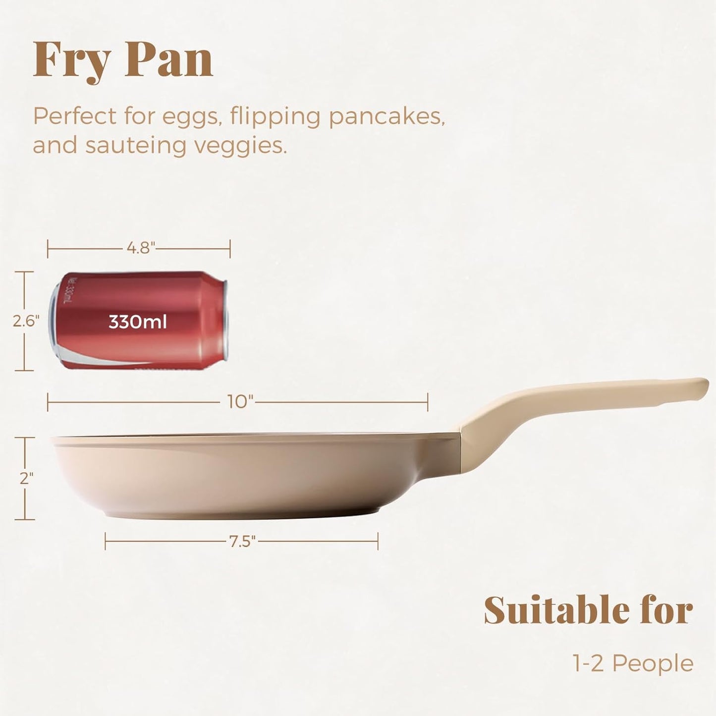 Nonstick Frying Pan, 8/10/12 Inch Stain/Scratch/Crack Proof Chef Pan, Healthy Skillet, PFOA Free Omelet Pan, Dishwasher & Oven Safe, Induction Compatible (10-Inch, Natural Linen)