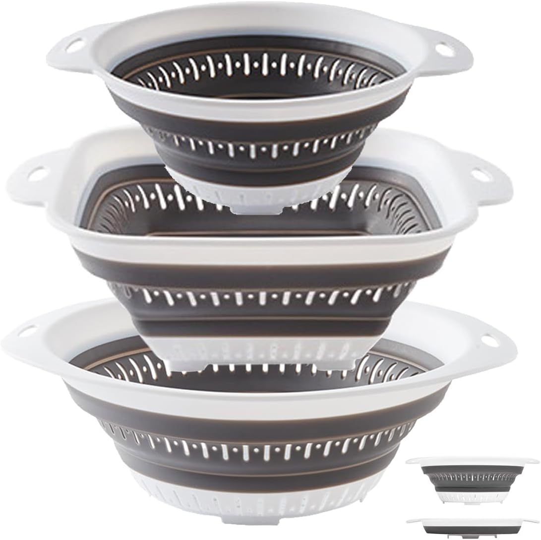 LogFaadCoi 3 Pcs Collapsible Colander and Strainer,Silicone Strainer Colanders & Food Strainers,for Vegetable and Fruit, Kitchen Essentials, white
