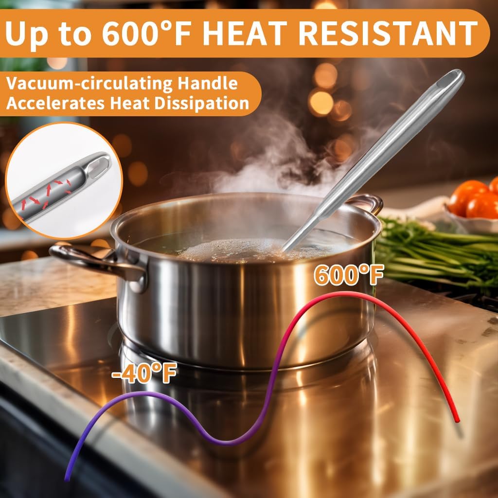 Deep Stainless Steel 13.7 Inches Newness Soup Ladle,[Rustproof, Heat Resistance, Integral Forming]Resilient 304 Stainless Steel Soup Spoon with Vacuum Ergonomic Round Handle, Cooking Spoon for Kitchen