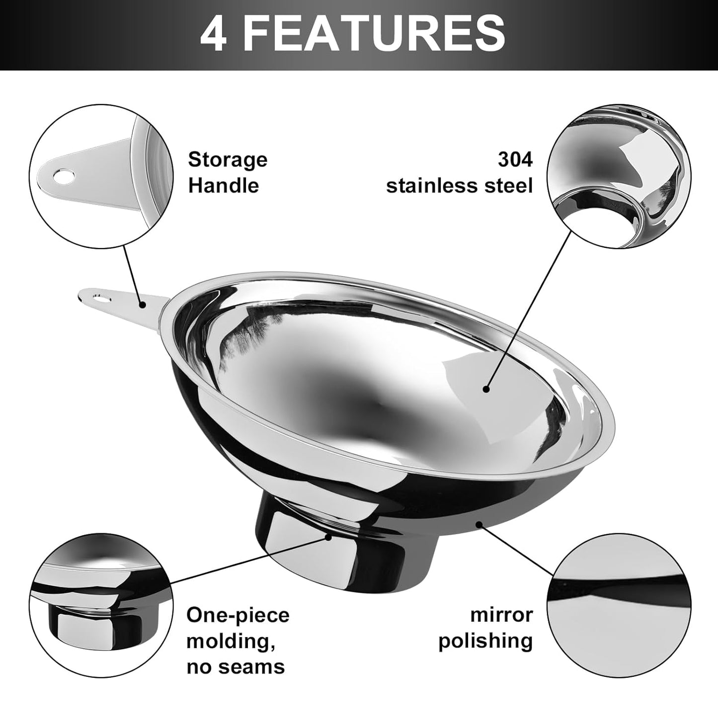 5.7 Inch X 2.78 Inch Mouth Metal Canning Funnel for Wide Mouth Mason Jars - Stainless Steel Wide Mouth Funnel for Kitchen Filling（Wide-mouth funnel without filter）