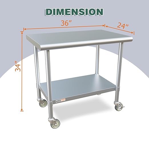Stainless Steel Table for Prep & Work 24x36 with Casters, 3ft Commercial Heavy Duty Table with Wheels for Restaurant,Home, Hotel, Laundry Room,Garage,Workshops