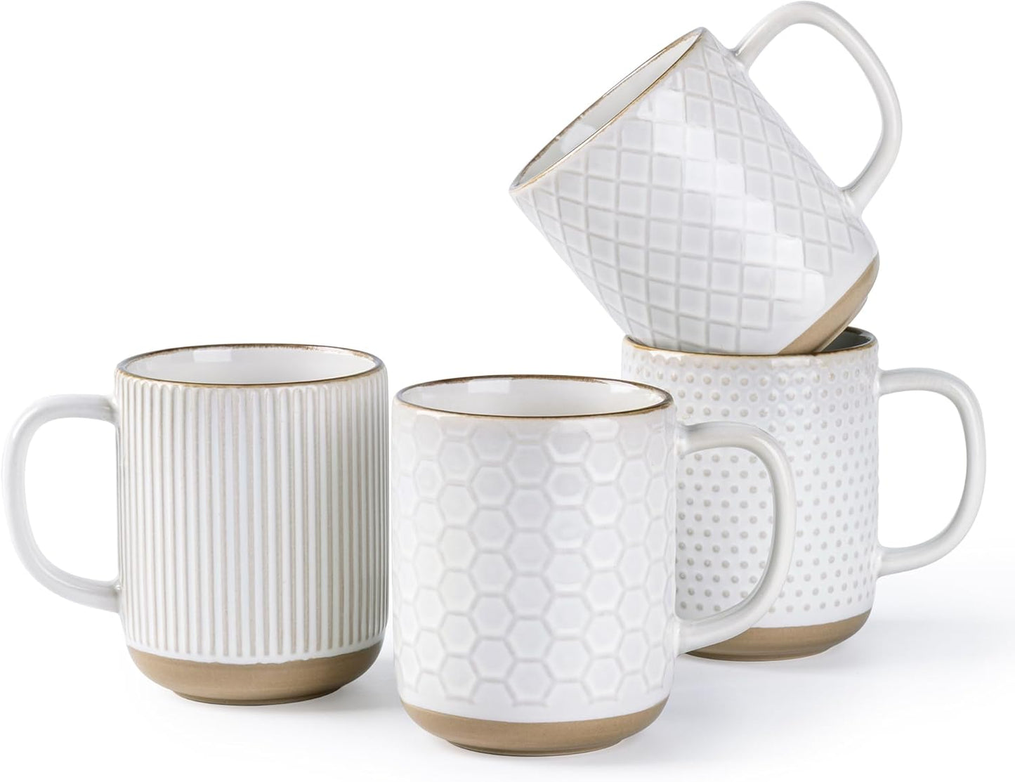 GBHOME Large Coffee Mugs Set of 4, 16oz Handmade Stoneware Coffee Mugs Set with Large Handle for Cappuccino/Latte/Tea/Hot Cocoa, Dishwasher & Microwave Safe, Off White
