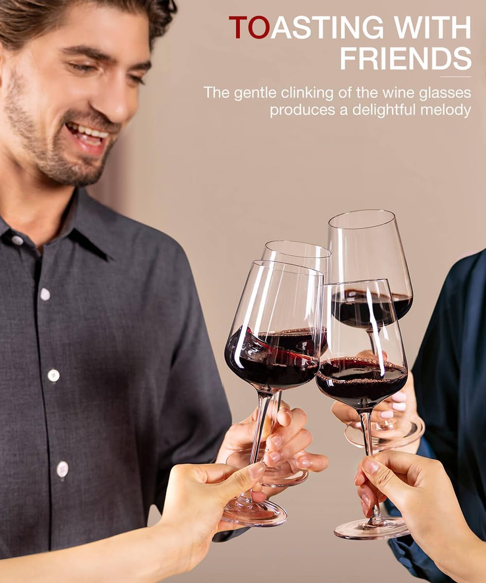 LUNA & MANTHA Wine Glasses Set of 4, 15 oz Hand Blown Crystal Red White Wine Glasses with Stem, Ideal Gift for Set, Toasting at Weddings or Birthdays