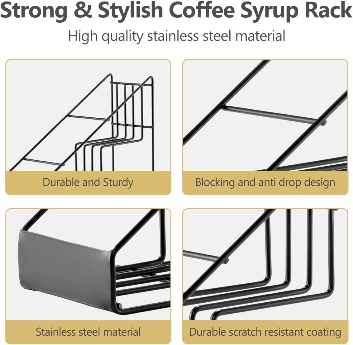 Coffee Syrup Rack for Coffee Bar Accessories, Fits with Torani and Monin Syrup, Coffee Bar Organizer Holds 4 Bottles