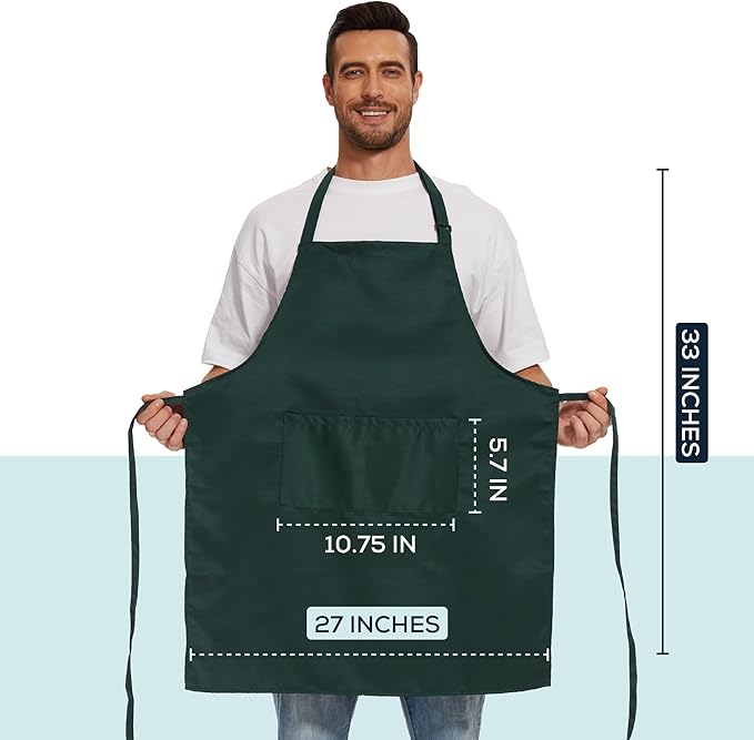 Will Well Kitchen Apron for Men and Women - 33" x 27" Oil-and-Water-Resistant with Adjustable Neck Strap and 38" Waist Ties for a Snug Fit, Lightweight with 2 Front Pockets - 1-Pack, Green