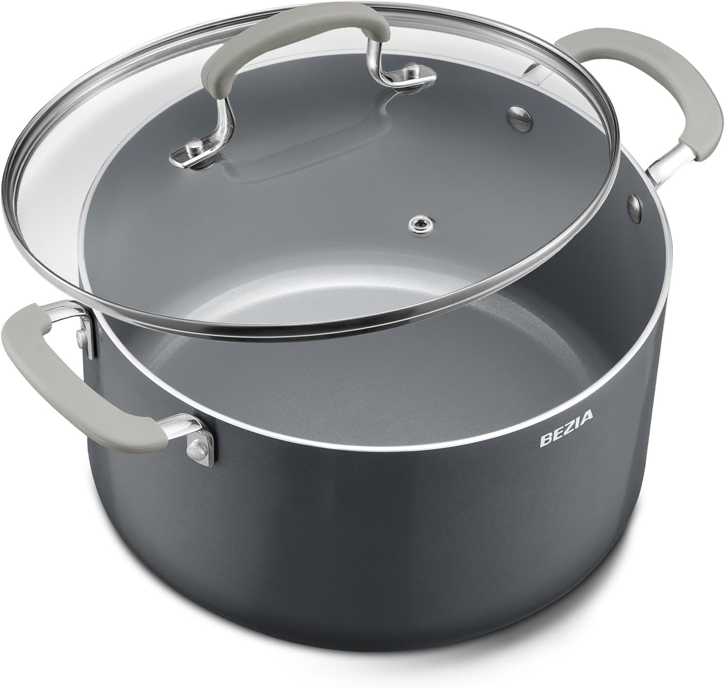 10 Quart Pot with Lid, BEZIA Ceramic Nonstick Stock Pot with Lid, Induction Ready, Large Cooking Pot with Silicone Handle, Compatible with All Cooktops, Dishwasher Safe