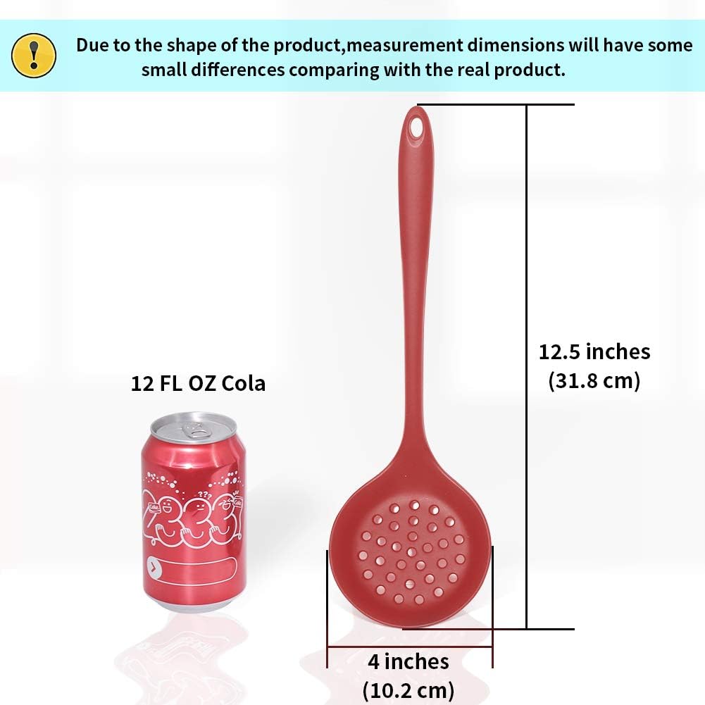 77L Slotted Spoon, Heatproof Skimmer Strainer Slotted Spoon, Seamless One-Piece Non-Stick Cooking Silicone Scoop Ladle with Ergonomic Handle for filter Vegetable, Pasta and More (Red)