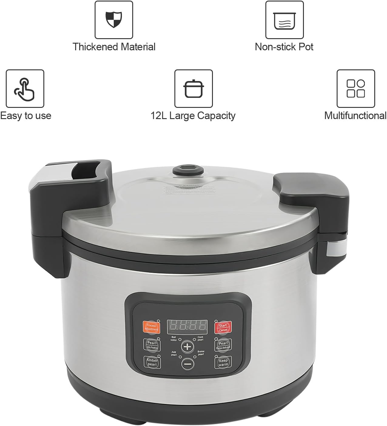 Commercial Boba Pearl Cooker 12L Tapioca Maker, Automatic Non-Stick Bubble Tea Cooker with Smart Touchscreen for Boba Tea, Milk Tea, and Sago Pearl Drinks 110V