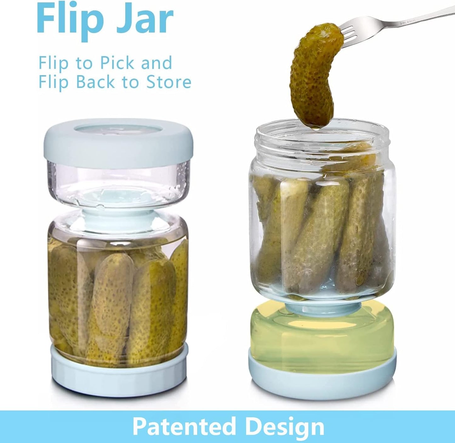 Luvan Pickle Jar with Strainer Flip, 34oz Pickle Container, Glass Kraut Juice Separator Jar-Leakproof Airtight Lid, Hourglass Food Storage Flip Jar for Olive,Jalapeno,Sliced Pickles-Dishwasher Safe
