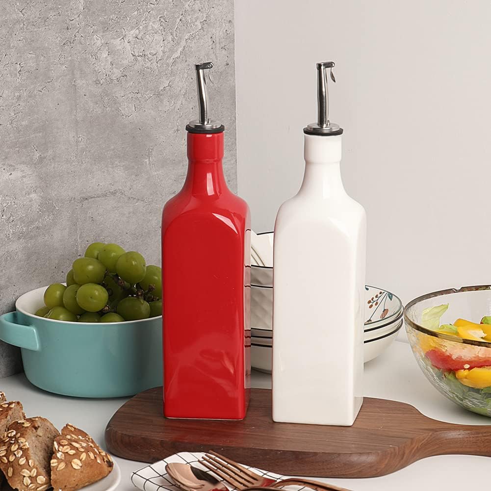 Sweejar 19 Fl Oz Ceramic Olive Oil Dispenser Bottle with Spout, Large Oil Dispenser for Kitchen, Opaque EVOO Oil and Vinegar Cruet for Cooking, Oil Container for Avocado Oil, Pack of 1 (White)