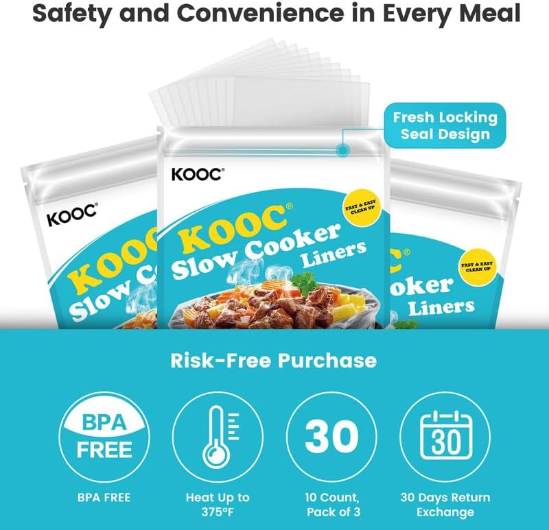 KOOC Slow Cooker Liners 10"x13" 30 count Small Size Disposable Plastic Bags Pot Liners Brunch Cooking Bags Fit 1.5 qt to 2 qt Pot BPA Free