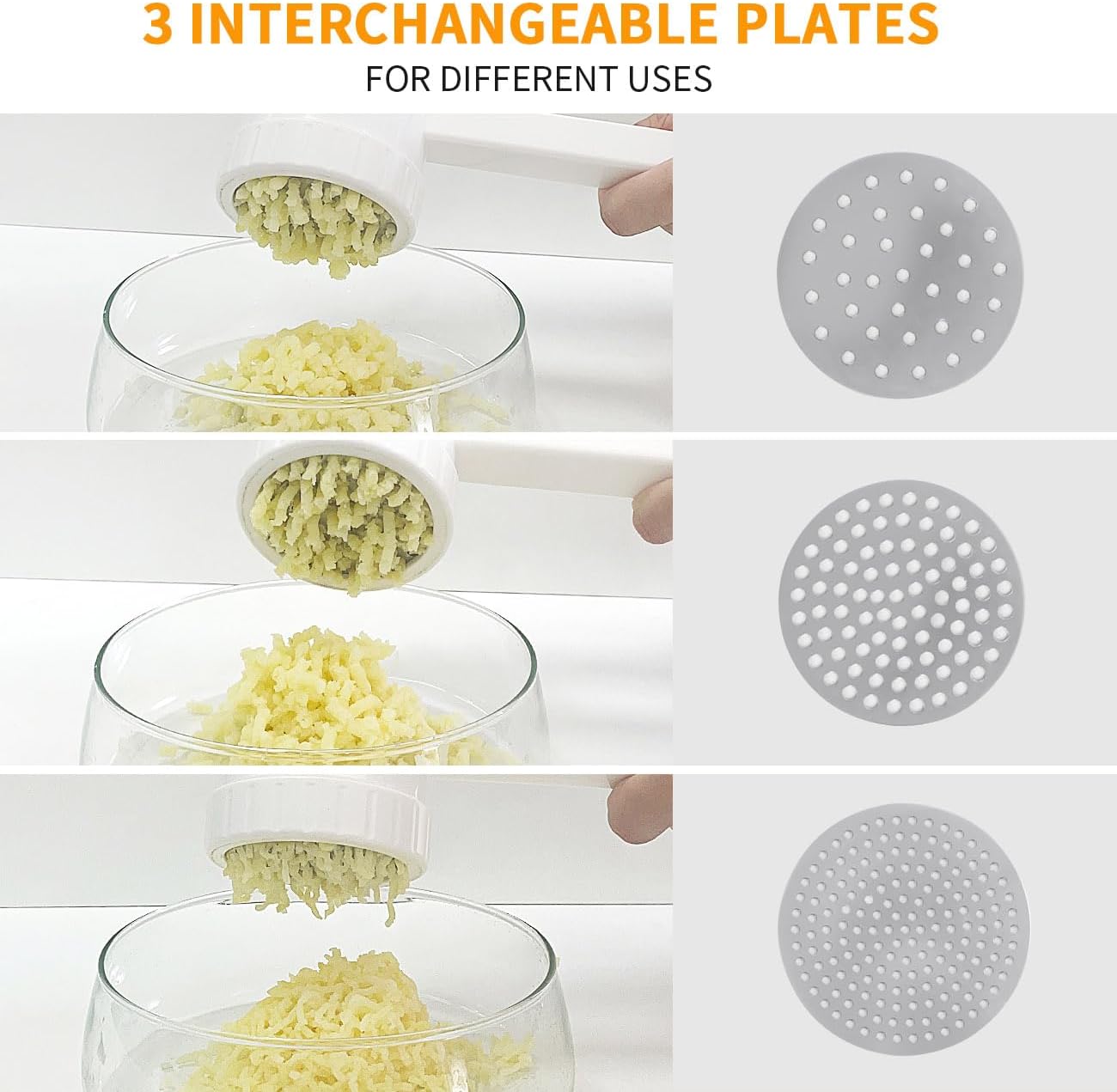 LHS Potato Ricer, Potato Masher for Potatoes with 3 Interchangeable Discs, Large Capacity Potato Masher and Ricer Kitchen Tool for Fruit, Vegetables, Baby Food, White