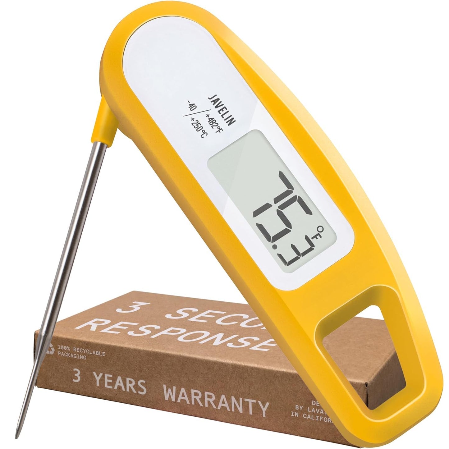 Lavatools Javelin® Ultra-Fast 3-Second Digital Instant Read Meat Thermometer for Grill and Cooking, 2.75" Probe, Compact Foldable Design, Large Display, IP65 Water Resistant, NSF Certified – Butter