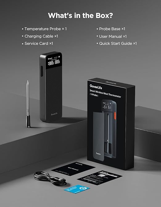 GoveeLife Bluetooth Wireless Meat Thermometer with Standalone Digital Base, WiFi Unlimited Range, ±1.8℉ Accuracy, IP68 Waterproof Real Time Monitoring Probes for Kitchen, BBQ, Grill, Oven, Smoker