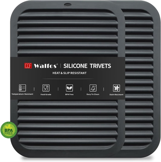 Walfos Silicone Trivets for Hot Pots and Pans - Heat Resistant Hot Pads for Kitchen Counter- Multi-Purpose & Versatile Trivet Mat - Long-Lasting & Flexible Silicone Hot Pad