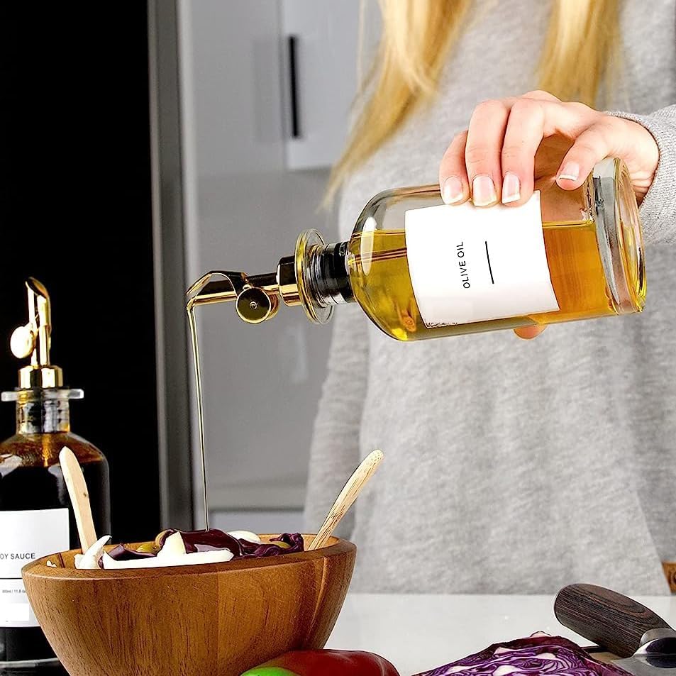 Pafusen 6 Pack Auto Flip Olive Oil Dispenser, Liquor Pour Spout, Oil Dispenser for Kitchen, Easily Turn Your Bottles into Dispensers for Liquor, Vinegar, Coffee Syrup or Oils, Weighted Pourer, Gold