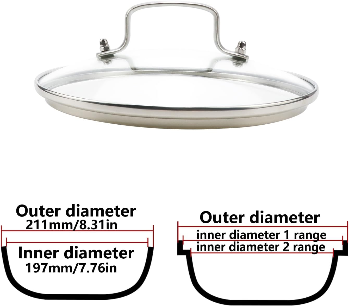 Antrader Tempered Glass Lid,8" Glass Covers for Pots,Pans and Skillets,1Set,Clear
