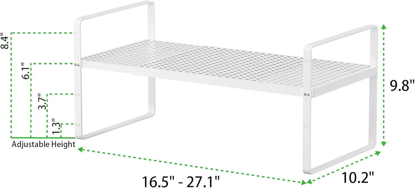 Expandable Cabinet Storage Shelf Stackable Organizer Rack for Kitchen Bathroom Pantry Spice Cupboard Coffee Countertop Home Office Desk Heavy Duty Nonslip White Large 1 Pack