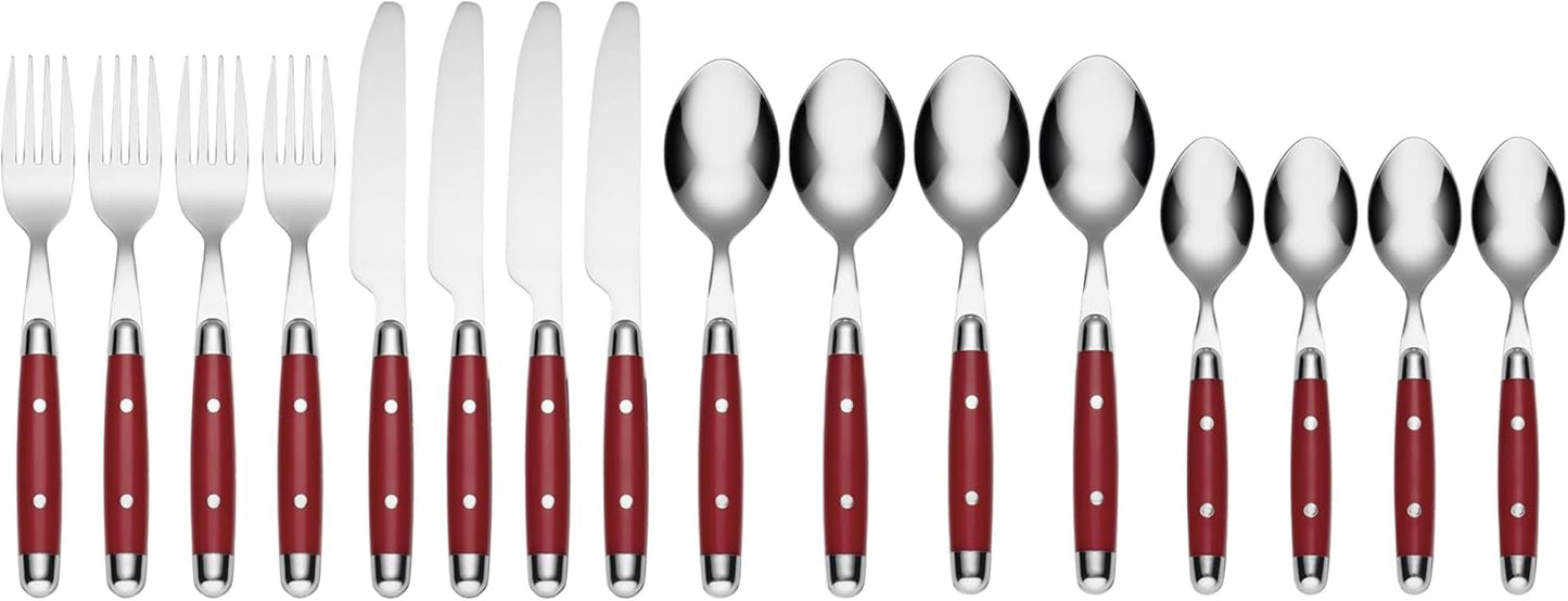 Cambridge 07216CBWD32R Jubilee Red 16-Piece Flatware Set, Thick Handles