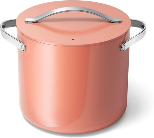 Caraway Stock Pot - 12 Qt Ceramic Coated With Lid - Free From Forever Chemicals - Large for Bigger Batches - Perracotta