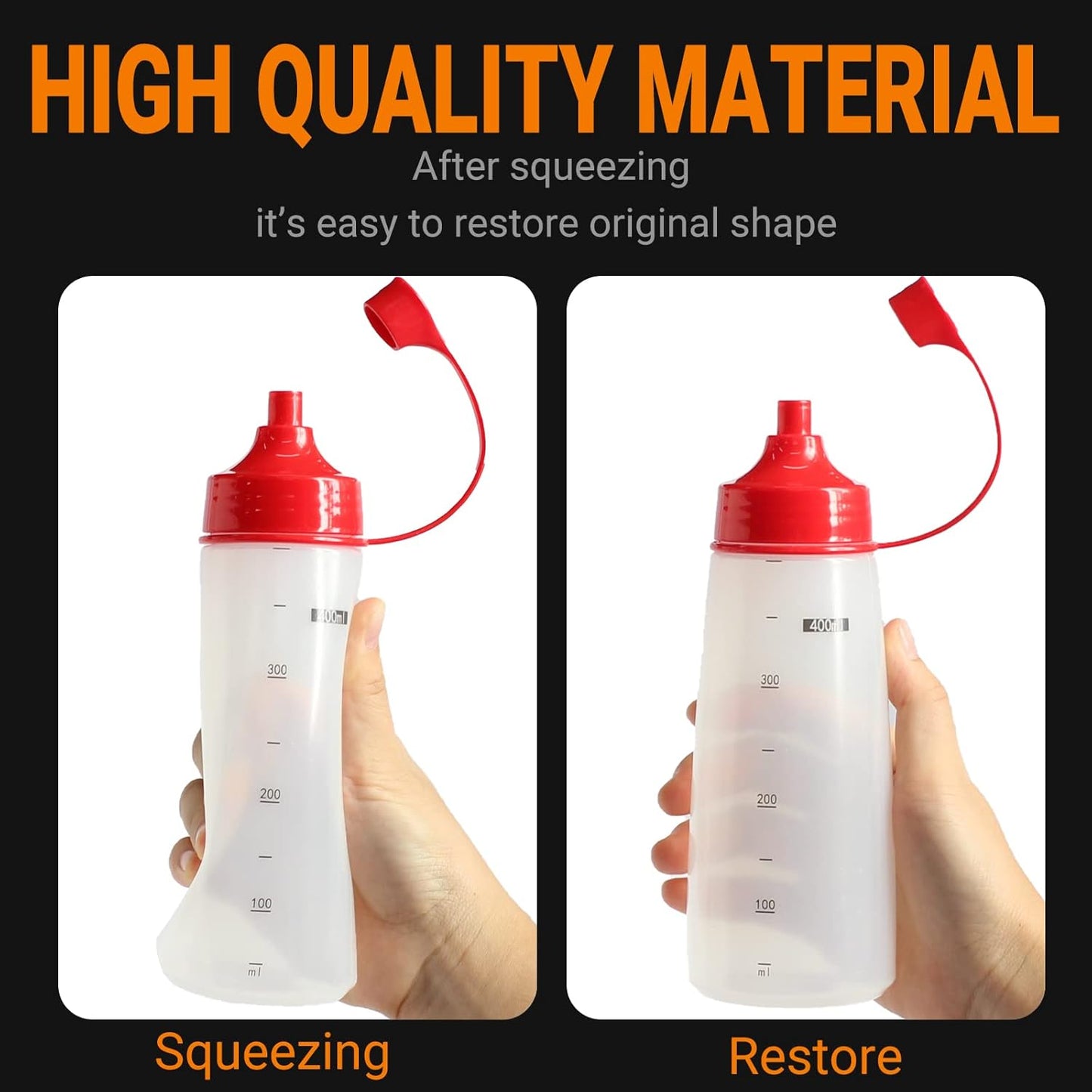 3 Pack 400ml/14 oz Wide Mouth Condiment Squeeze Bottles for Thick Sauce, Plastic Sauce Bottles with Cap Lids - Perfect for Condiments, Honey, Catsup, Icing, Salad