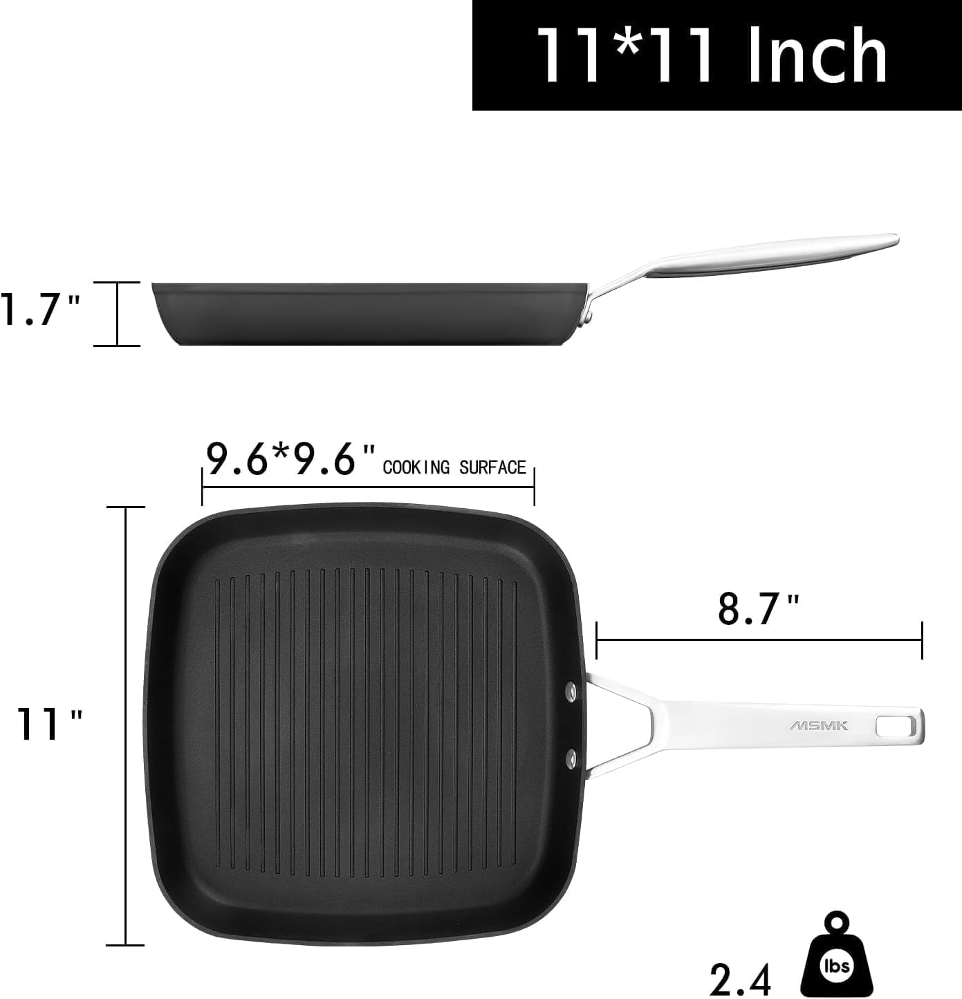 MsMk 11 Inch Induction Grill Pan, Bacon Carbonize also Nonstick, PFOA Free Non-Toxic, Stay-Cool Handle, Scratch-resistant, Induction Griddle Pan for Stove Top