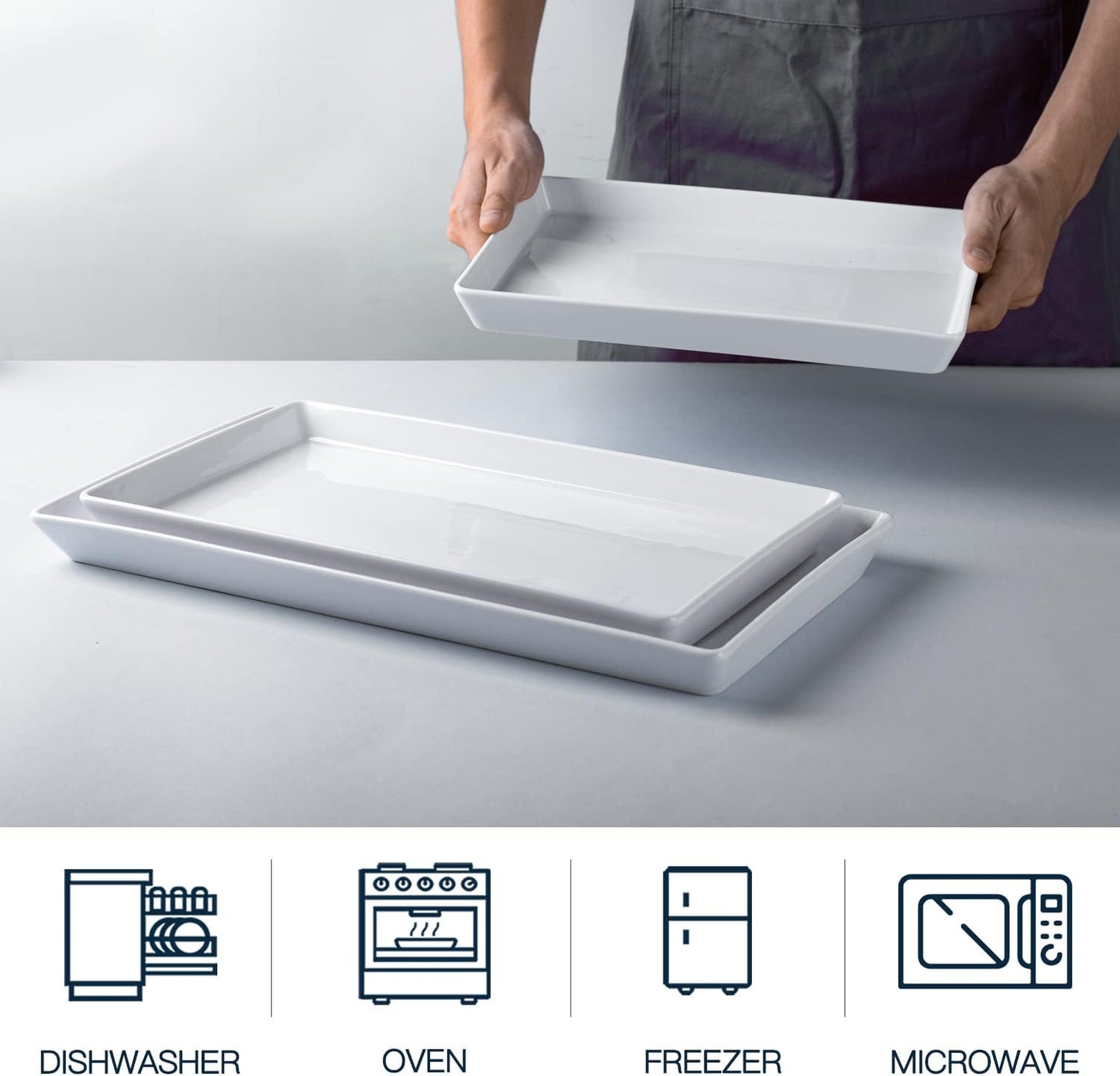 Delling Large Serving Platter, 16/14/12 Inch Rectangular Serving Trays for Serving Food, Serving Tray for Party - Set of 3, White